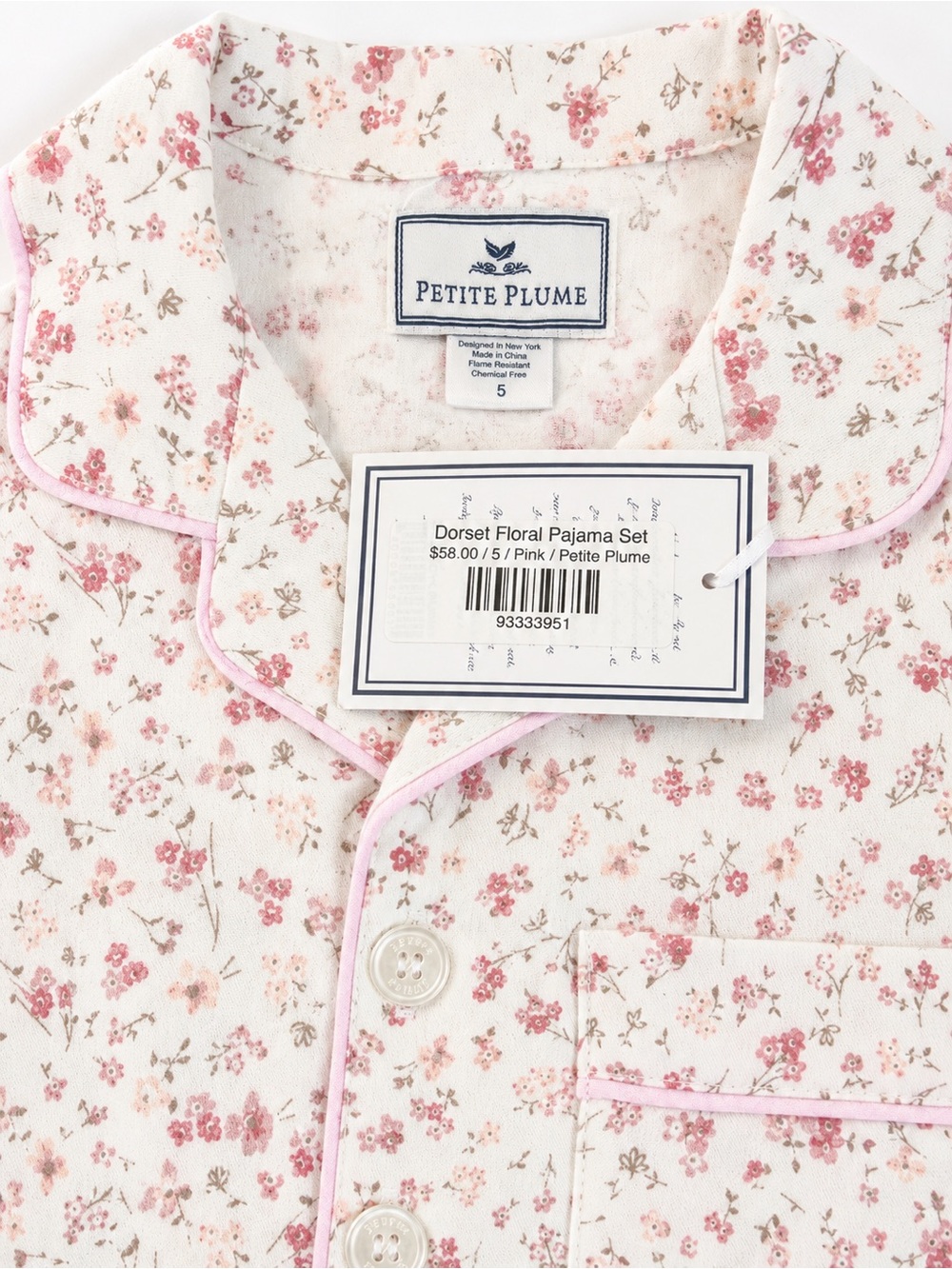 Petite Plume Dorset Floral Pajama Set Girls Size 5 Pink Floral NWT - Picture 4 of 5